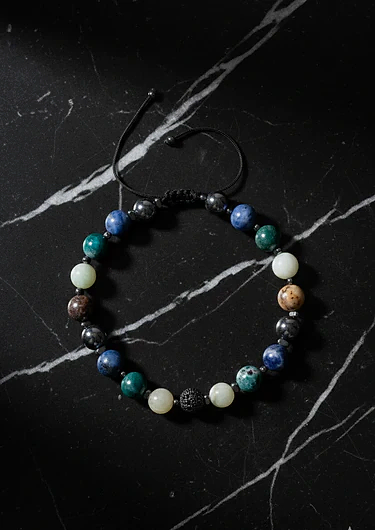 Sertifikalı Boğaz Çakrası Doğal Taş Makrome Bileklik