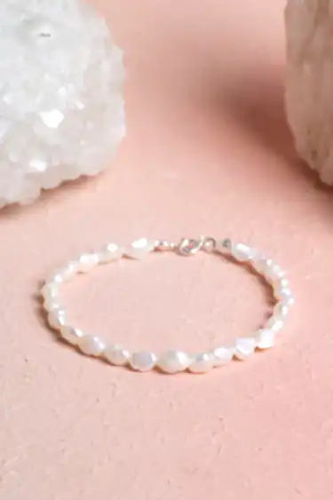 Sertifikalı İnci Gümüş Kapama Doğal Taş Bileklik (SK:390)