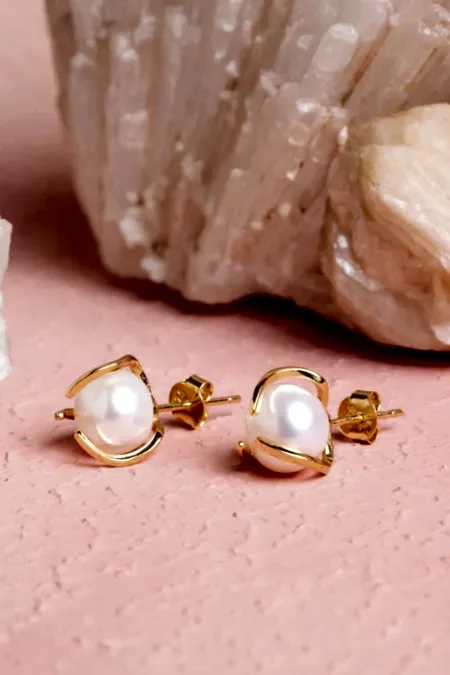 İnci Altın Kaplama Doğal Taş Küpe