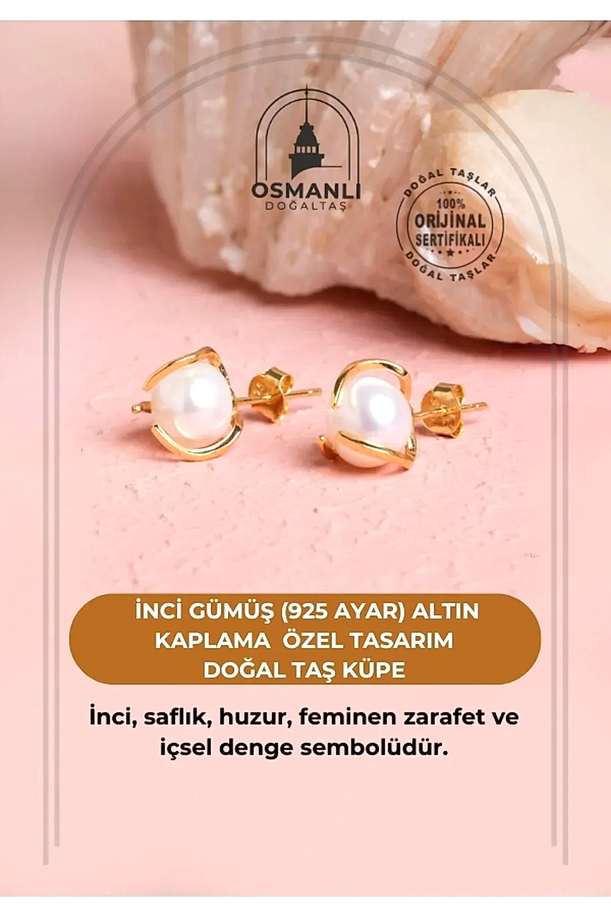 İnci Altın Kaplama Doğal Taş Küpe