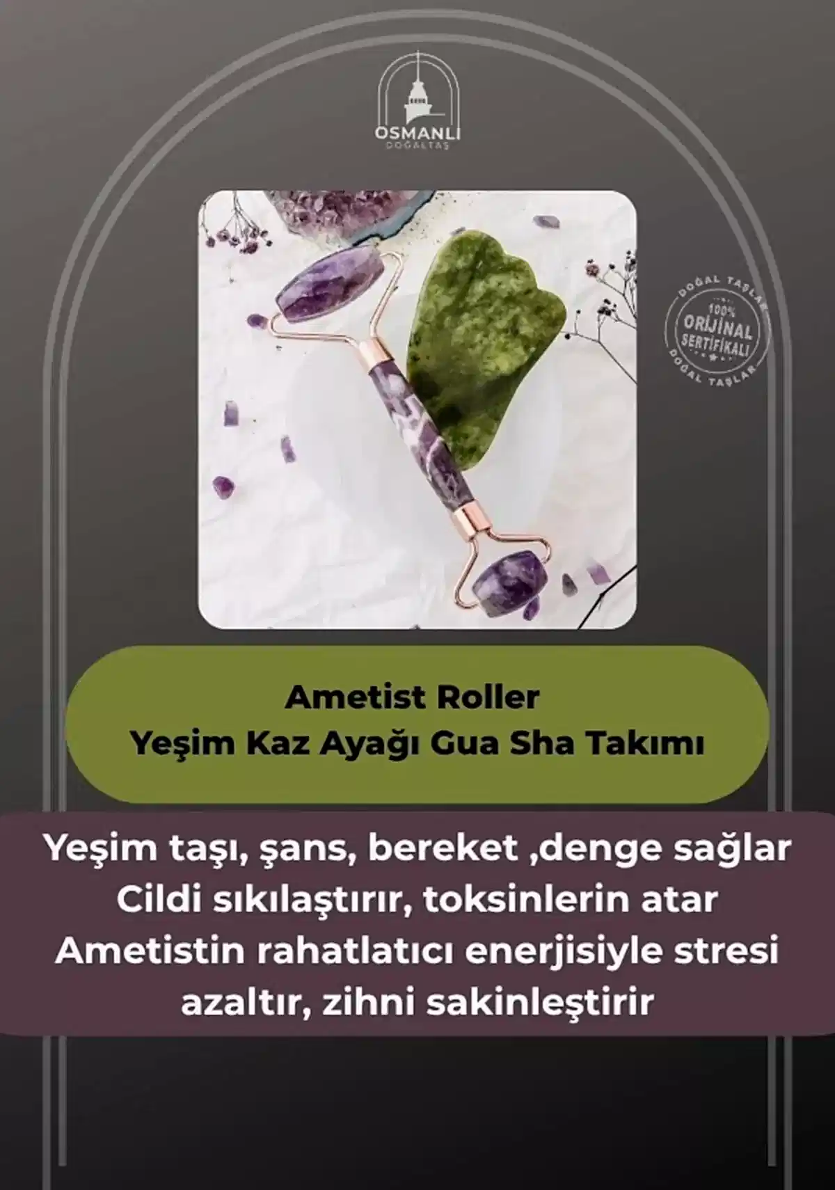 Ametist Roller ve Yeşim Kaz Ayağı Gua Sha Takımı