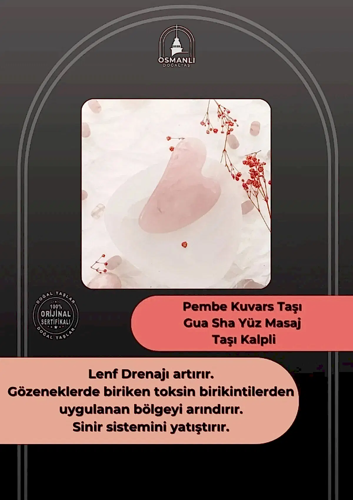 Pembe Kuvars Taşı Gua Sha Yüz Masaj Taşı Kalpli
