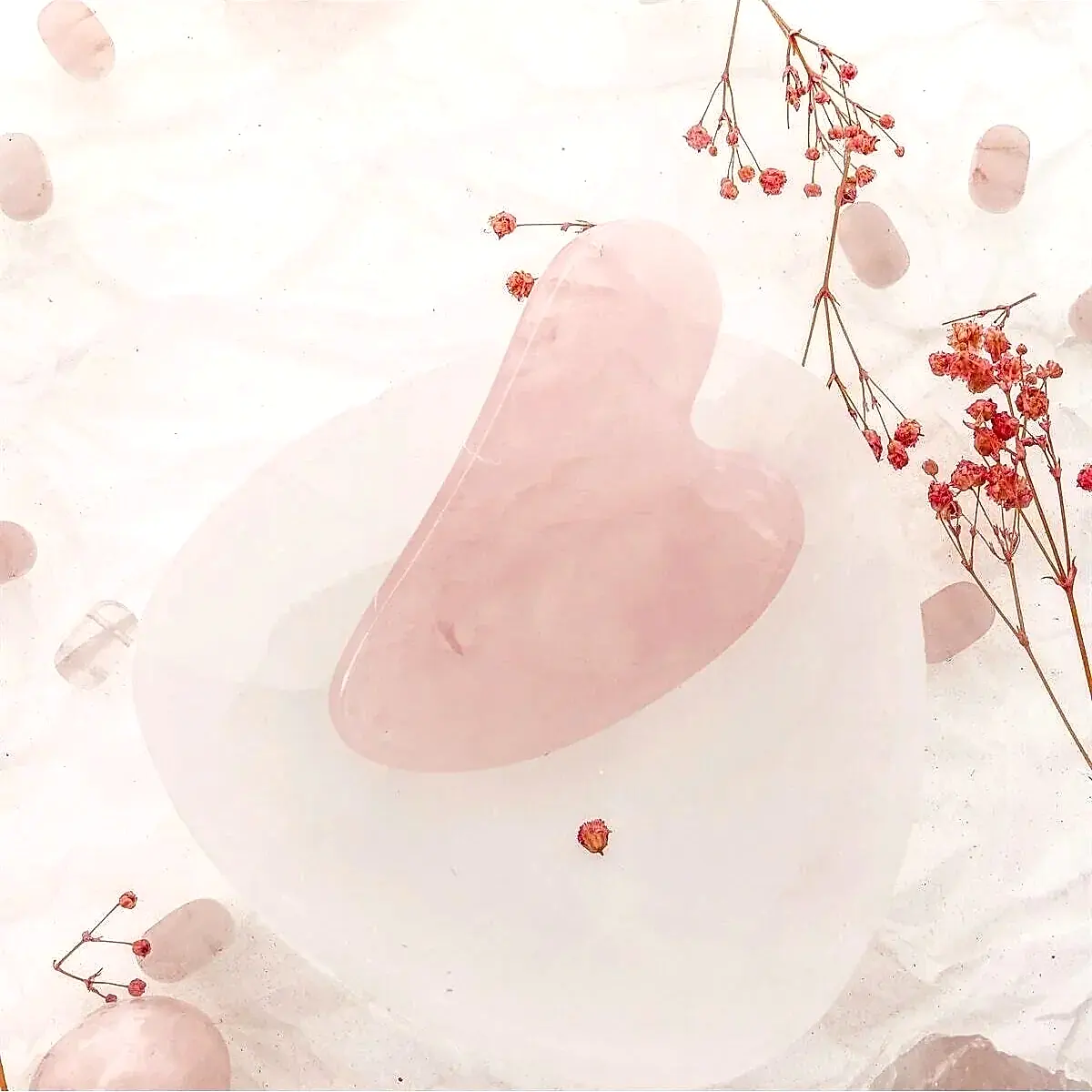 Pembe Kuvars Taşı Gua Sha Yüz Masaj Taşı Kalpli