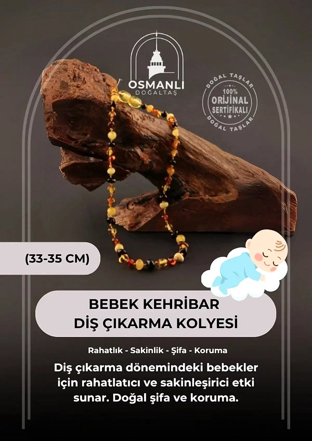 Sertifikalı Bebek Doğal Taş Kolye 33-35cm
