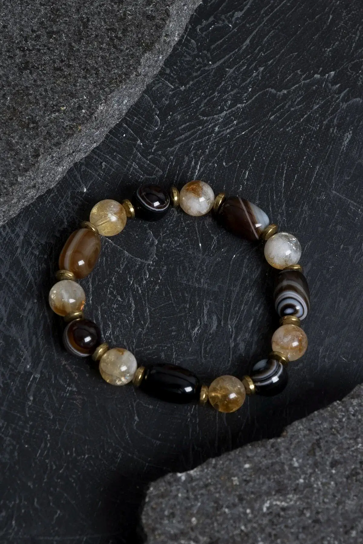 Sertifikalı Göz Akik ve Sitrin Doğal Taş Bileklik