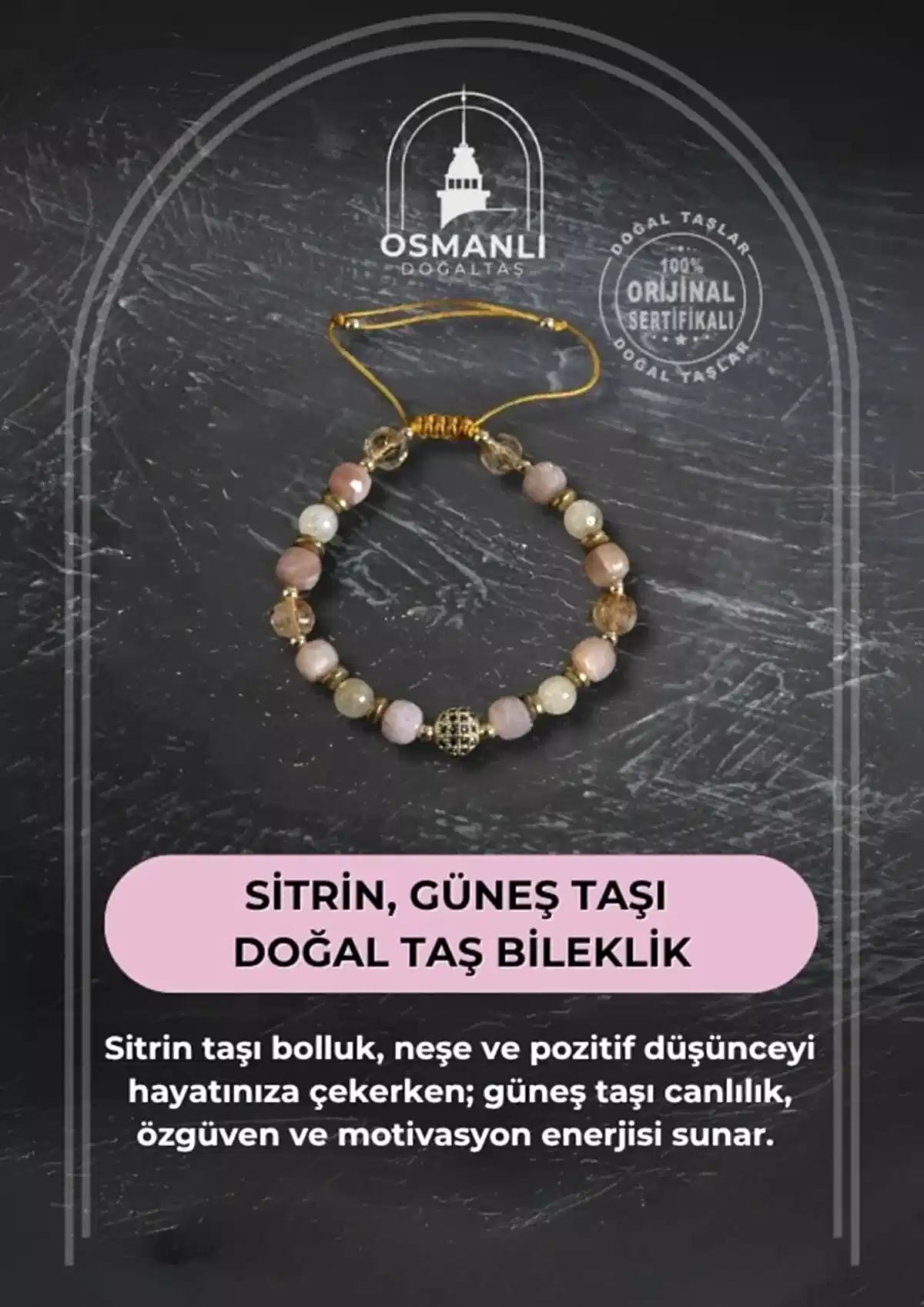 Sertifikalı Sitrin ve Güneş Taşı Doğaltaş Bileklik