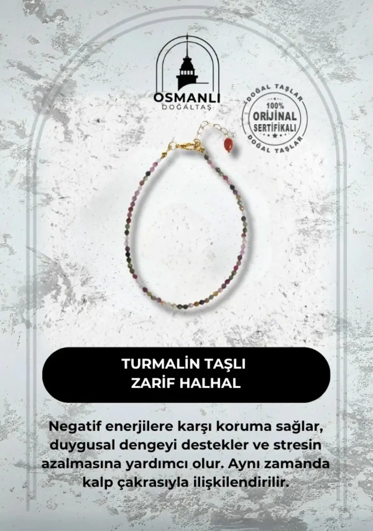 Sertifikalı Doğal Turmalin Taşlı Zarif Halhal