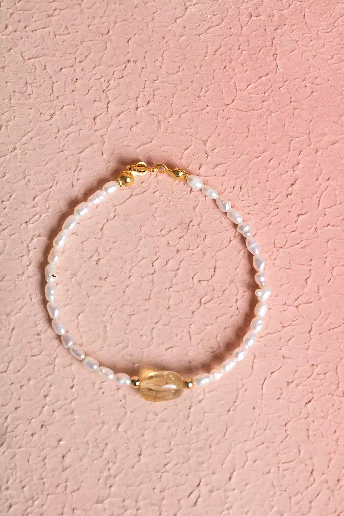 Sertifikalı İnci, Sitrin Gümüş Kapama Doğal Taş Bileklik (SK:068)