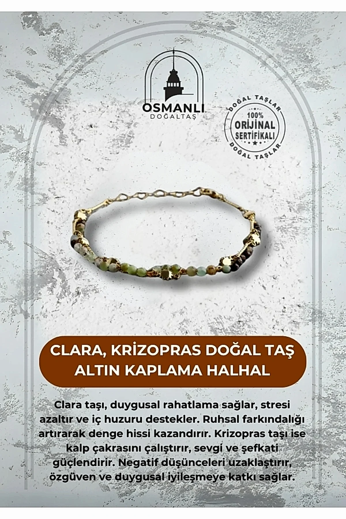 Clara, Krizopras Doğal Taş Altın Kaplama Halhal
