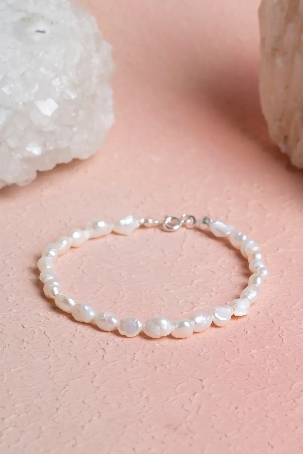 Sertifikalı İnci Gümüş Kapama Doğal Taş Bileklik (SK:390)