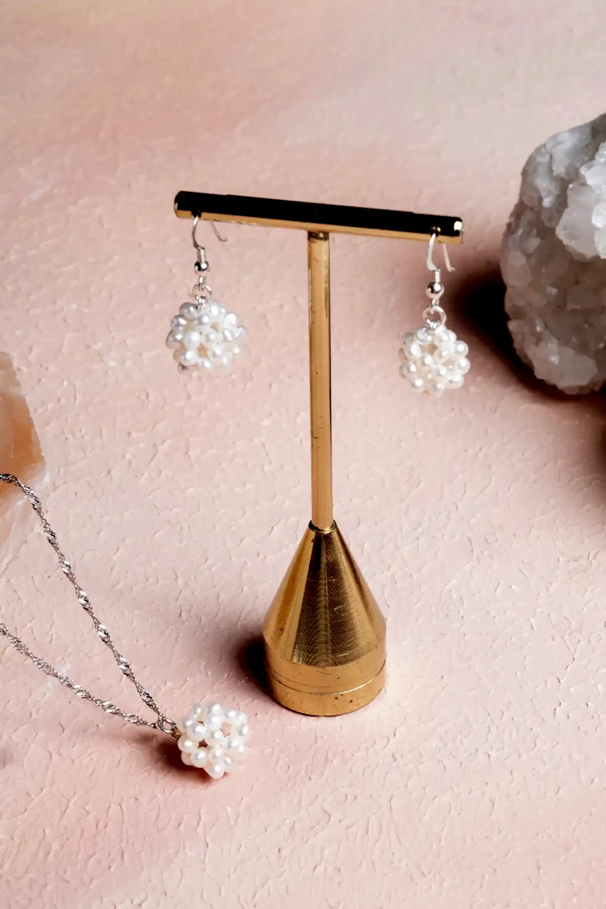 Sertifikalı İnci Doğal Taş Kolye Küpe Set