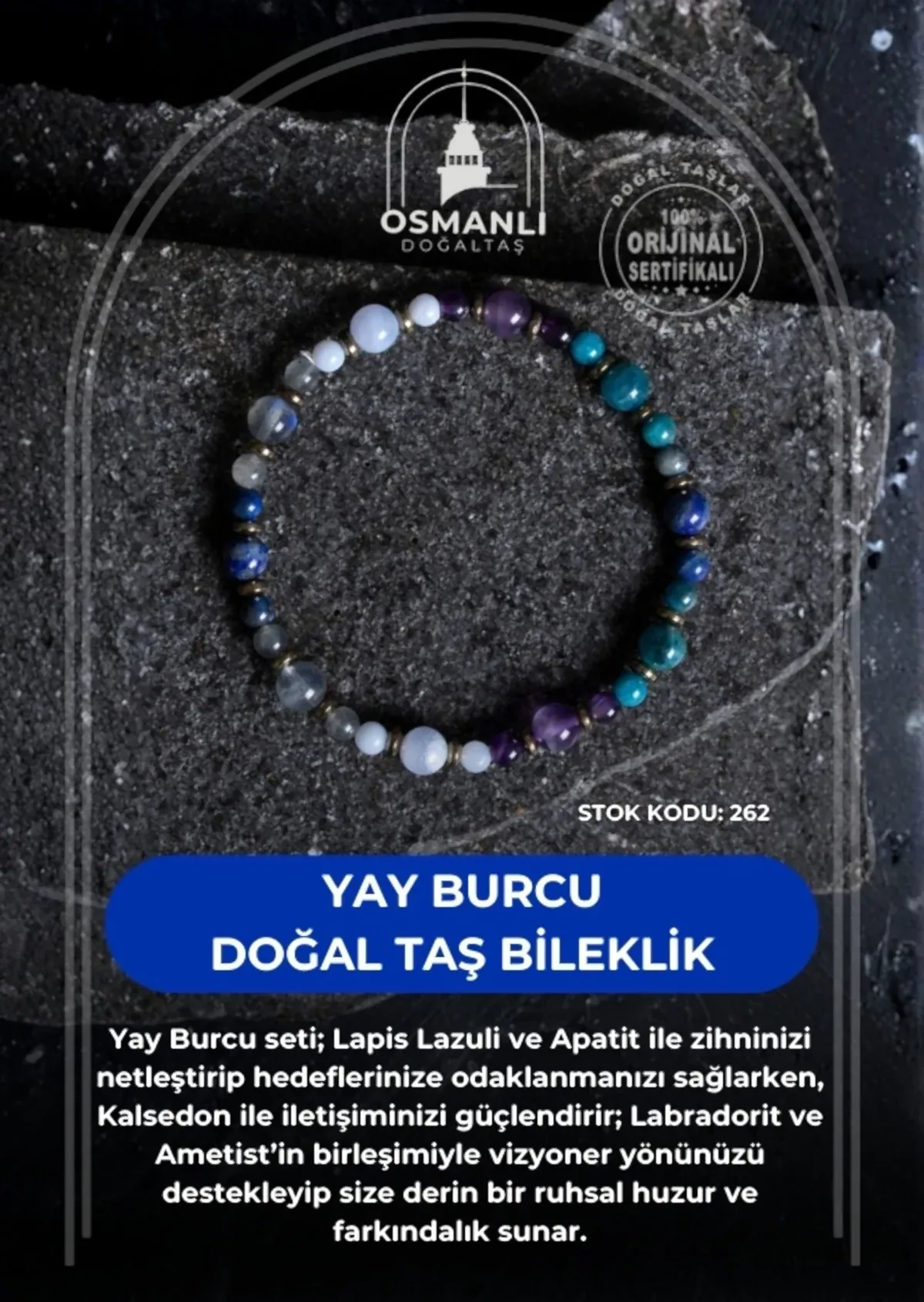 Sertifikalı Yay Burcu Doğal Taş Bileklik (SK:262)