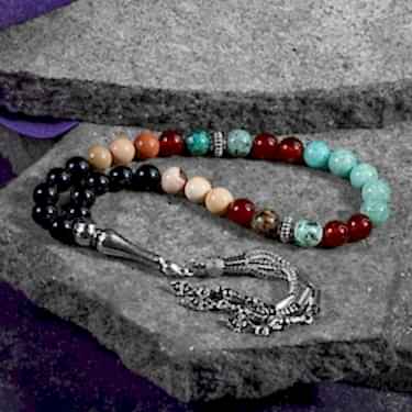 Başak Burcu Tesbih Amazonit, Jasper, Kırmızı Akik, Krizokol, Siyah Turmalin