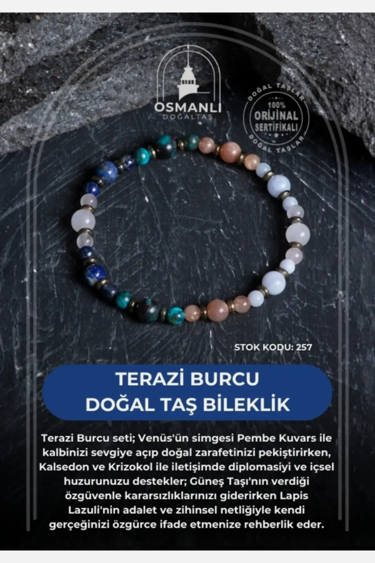 Sertifikalı Terazi Burcu Doğal Taş Bileklik (SK:257)