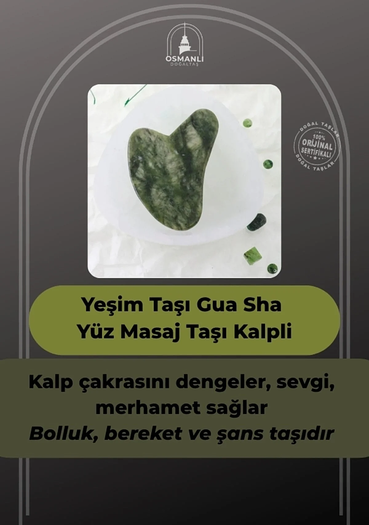 Yeşim Taşı Gua Sha Yüz Masaj Taşı Kalpli