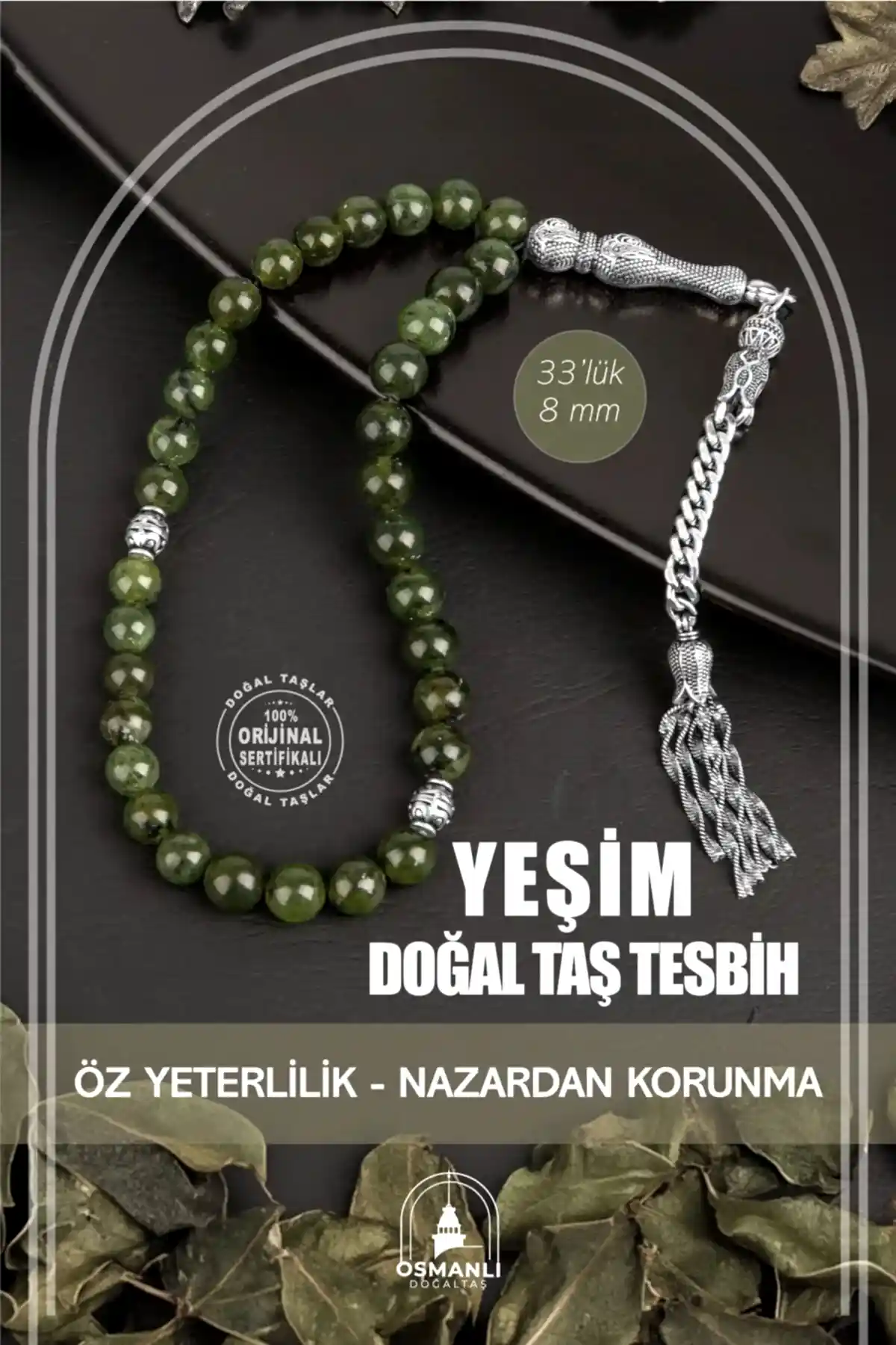 Yeşim Doğal Taş Tesbih 33lük - 8mm