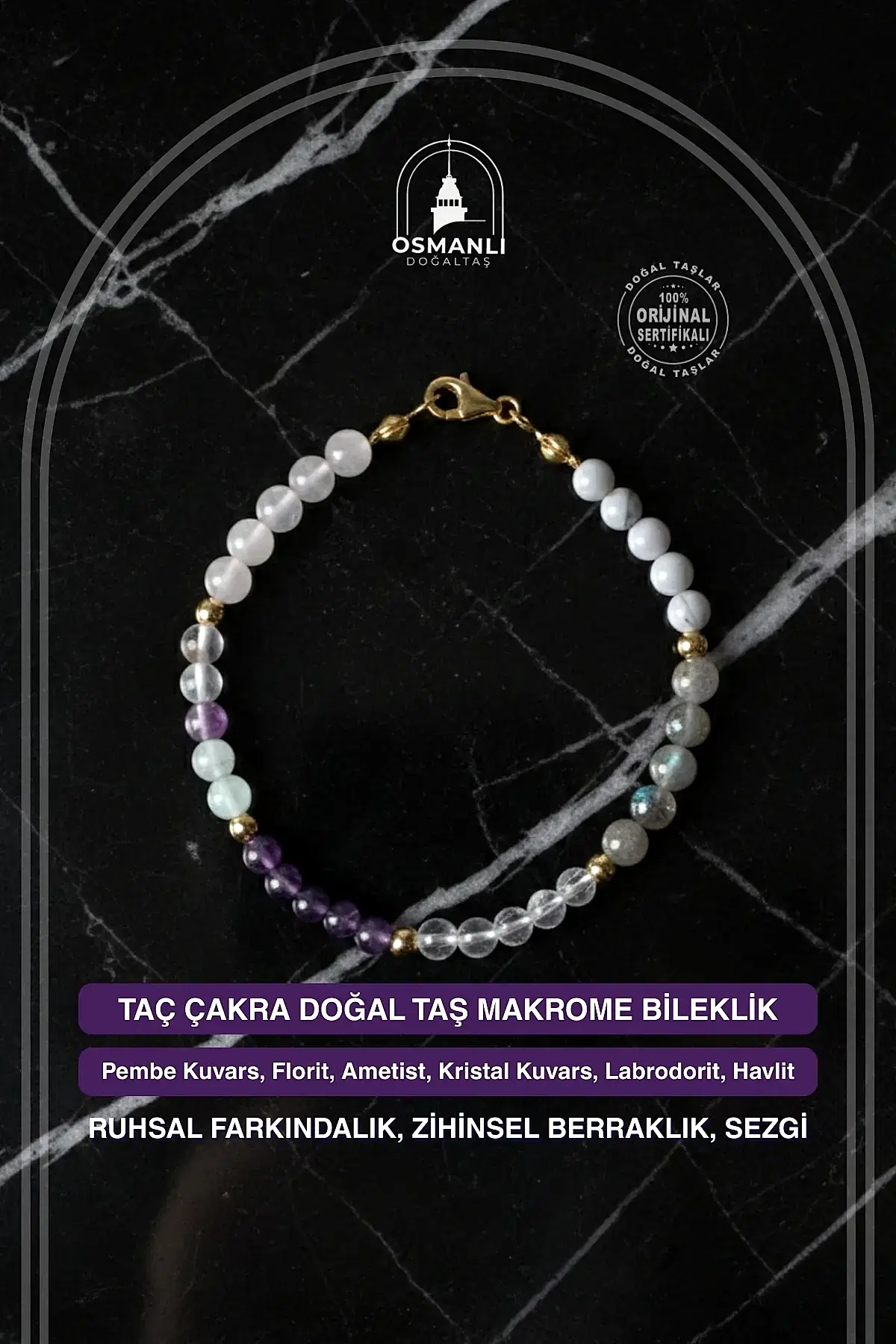 Sertifikalı Taç Çakra Doğal Taş Bileklik 4mm