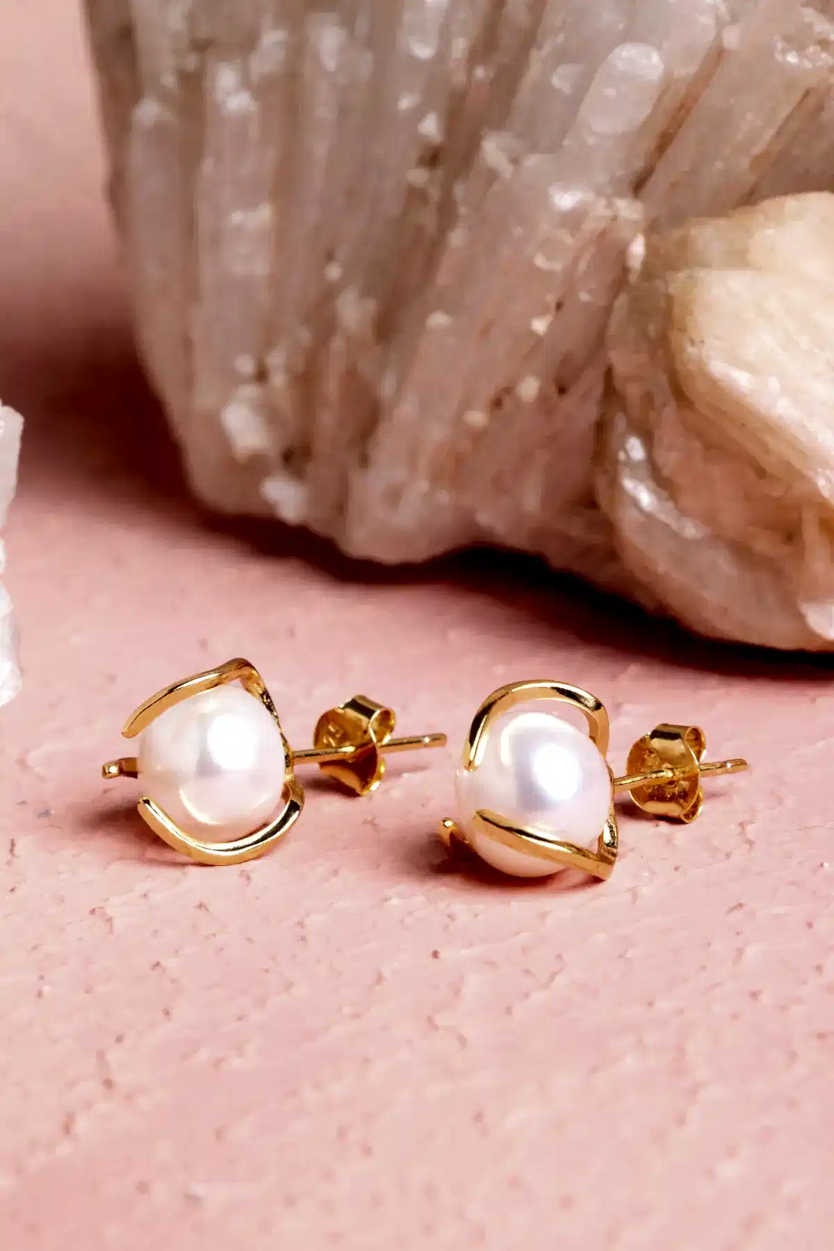 İnci Altın Kaplama Doğal Taş Küpe