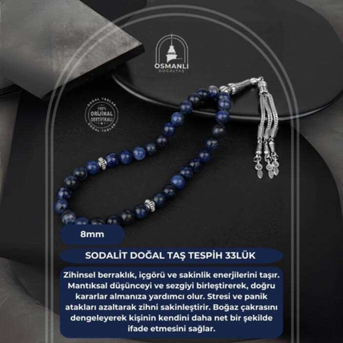 Sodalit Doğal Taş Tesbih 33lük - 8mm